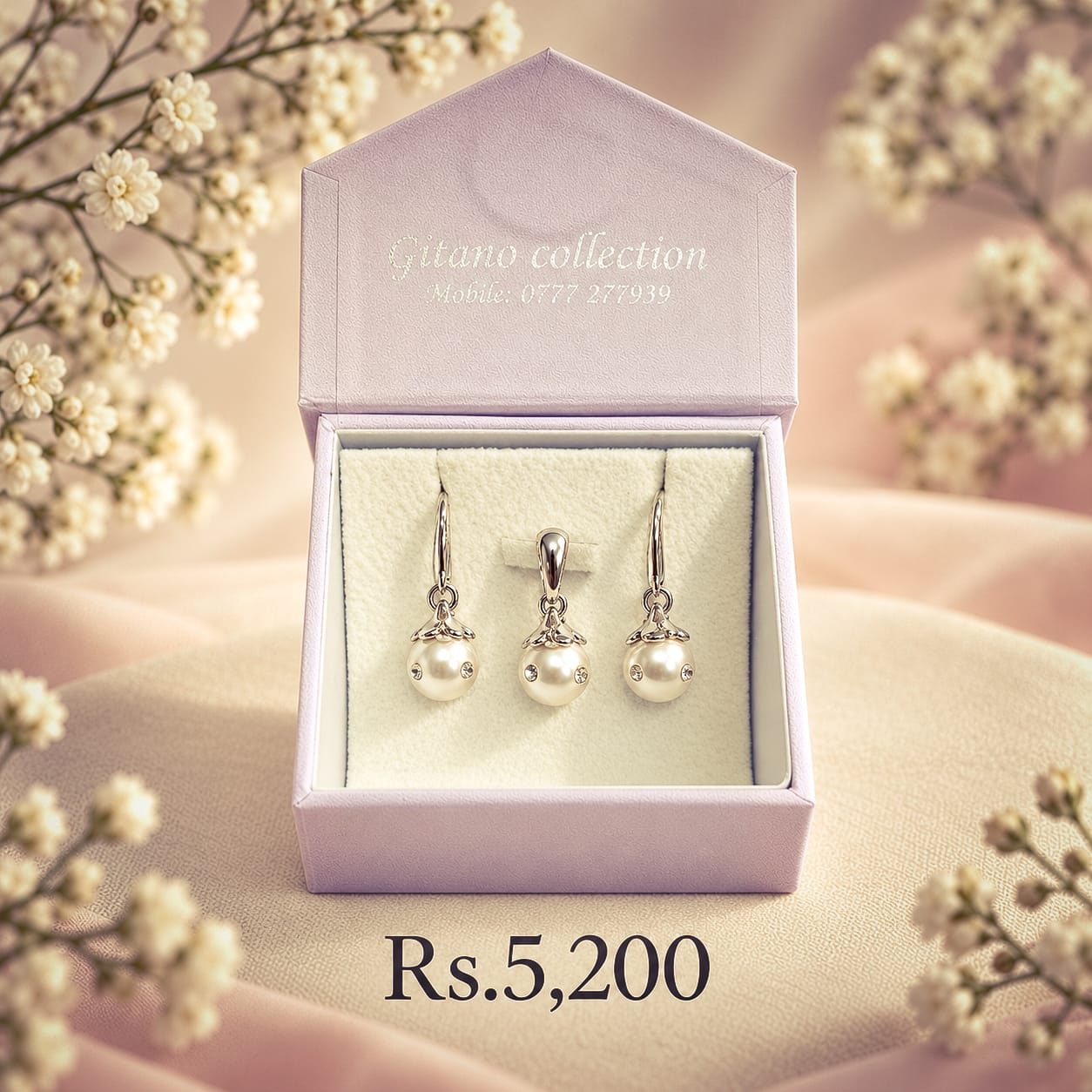 Stone Stud Pearl Drop Pendant & Earring Set-7MM 1 Stone Stud Pearl Drop Pendant & Earring Set-7MM