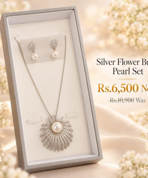 Silver Flower Burst Pearl Set