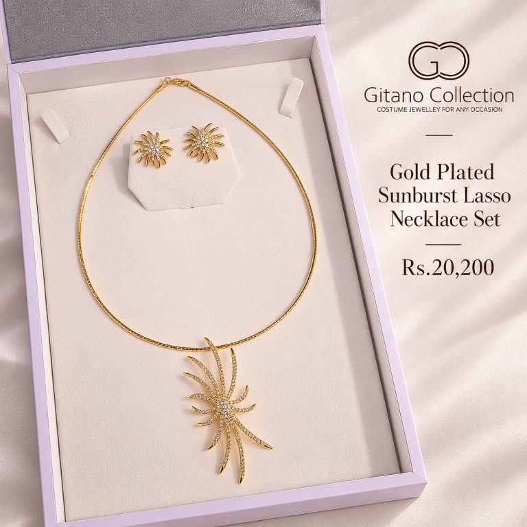Gold Plated Sunburst Lasso Necklace Set