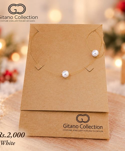Single Pearl On Wire Fancy Necklace Set-Christmas