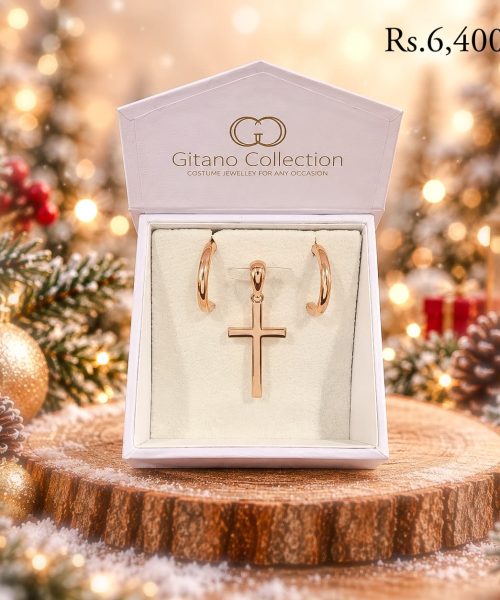 Metal Cross Pendant & Earring-Christmas