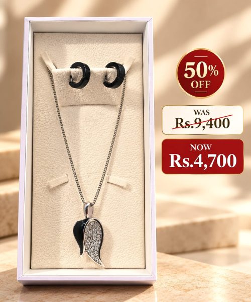 Black & Silver Leaf Necklace Set