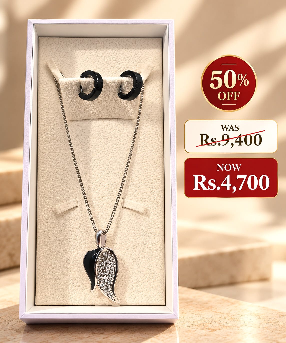 Black & Silver Leaf Necklace Set 1 Black & Silver Leaf Necklace Set